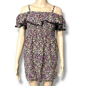 Lily Rose Womens Flounce Smocked Mini Dress Floral Spaghetti Strap Medium